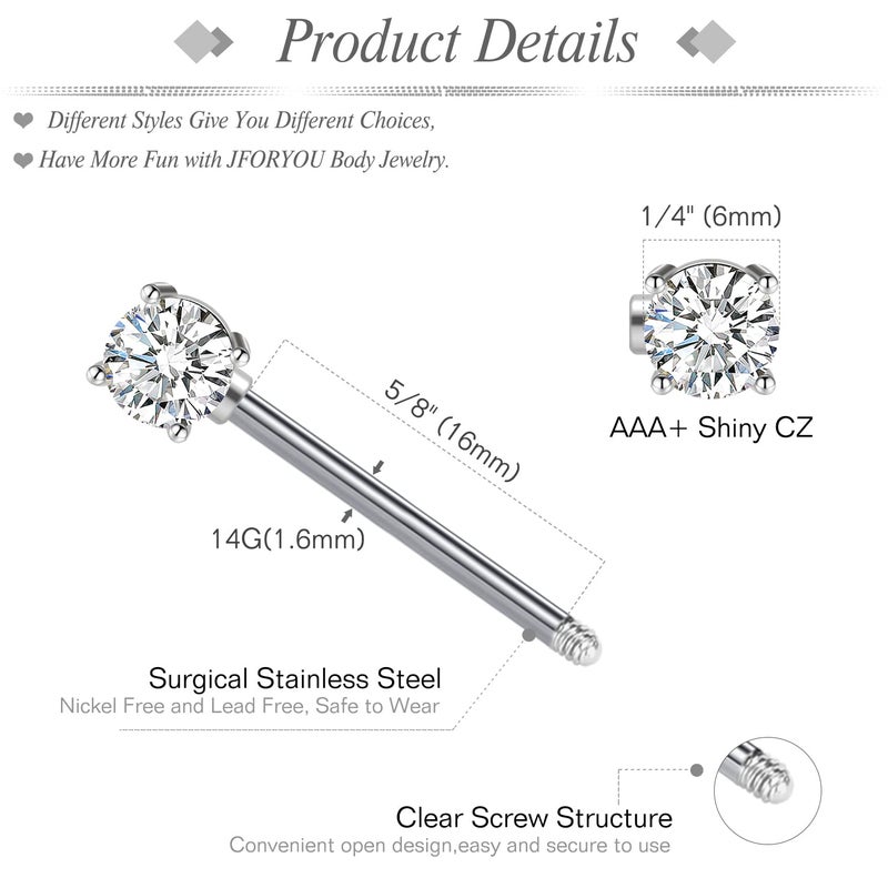 JFORYOU 14G Surgical Steel Nipple Rings Barbell Nipple Bar Piercing Jewelry for Women Double Front Facing Gem - Image 2