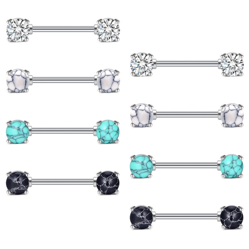 JFORYOU 14G Surgical Steel Nipple Rings Barbell Nipple Bar Piercing Jewelry for Women Double Front Facing Gem - Image 1