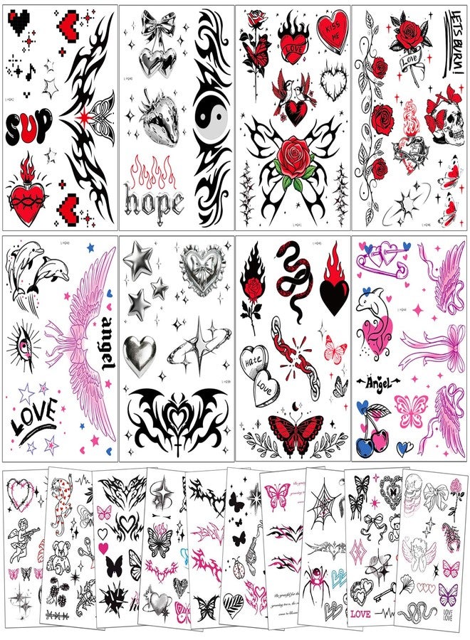 Qpout 18 Sheets Y2K Realistic Temporary Tattoos,Waterproof Sexy Belly Bust Stomach Waist Back Fake Body Art Tattoos Stickers for Women Bachelorette Halloween Favors Accessories - Image 1