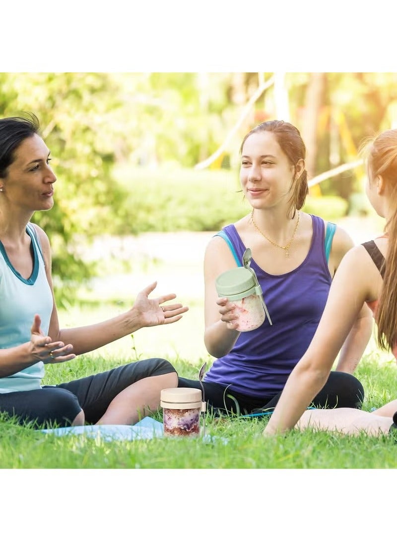 آنا كوب زجاجي محكم الغلق مع غطاء وملعقة لتناول الإفطار الخفيف: وعاء محمول دقيق الشوفان واللبن والسلطة والزبادي - Image 4