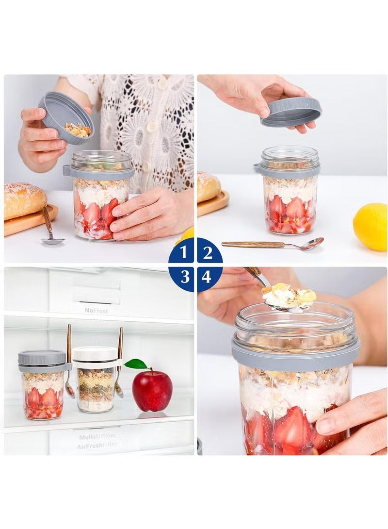 آنا كوب زجاجي محكم الغلق مع غطاء وملعقة لتناول الإفطار الخفيف: وعاء محمول دقيق الشوفان واللبن والسلطة والزبادي - Image 5