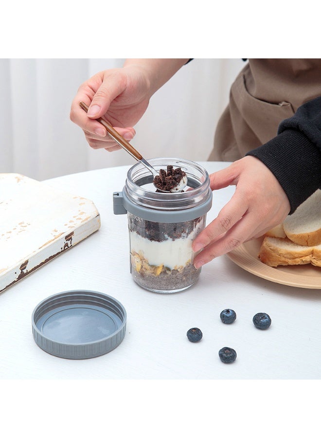 آنا كوب زجاجي محكم الغلق مع غطاء وملعقة لتناول الإفطار الخفيف: وعاء محمول دقيق الشوفان واللبن والسلطة والزبادي - Image 3