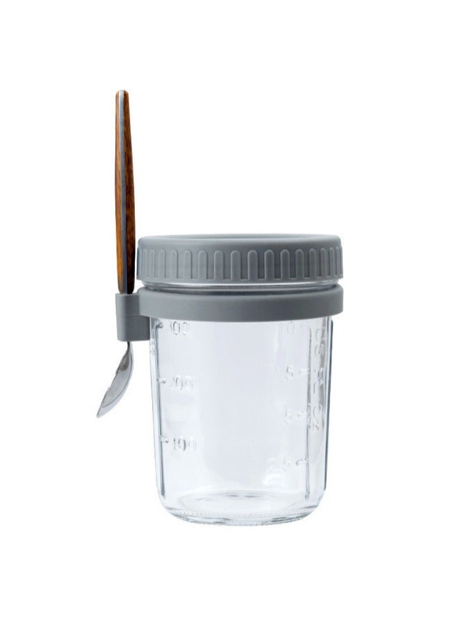 آنا كوب زجاجي محكم الغلق مع غطاء وملعقة لتناول الإفطار الخفيف: وعاء محمول دقيق الشوفان واللبن والسلطة والزبادي - Image 1