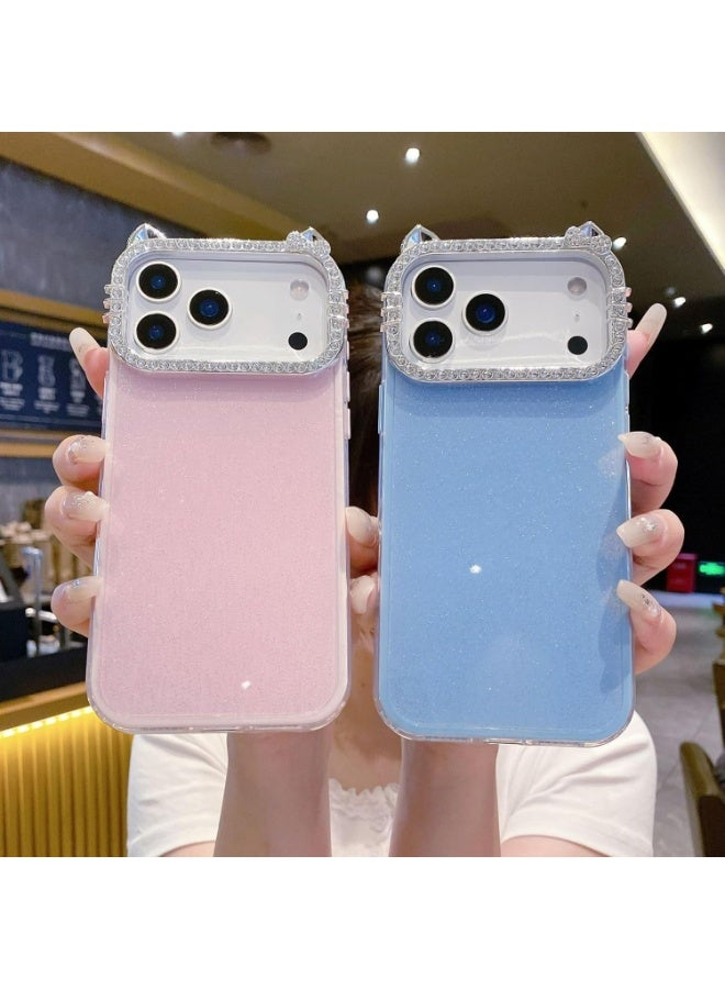 HaDoii Pink Bling Diamond Cat Ears Sparkly Solid Color Phone Case for iPhone 17 Pro Max – Cute Glitter Cover for Women Girls - Image 4