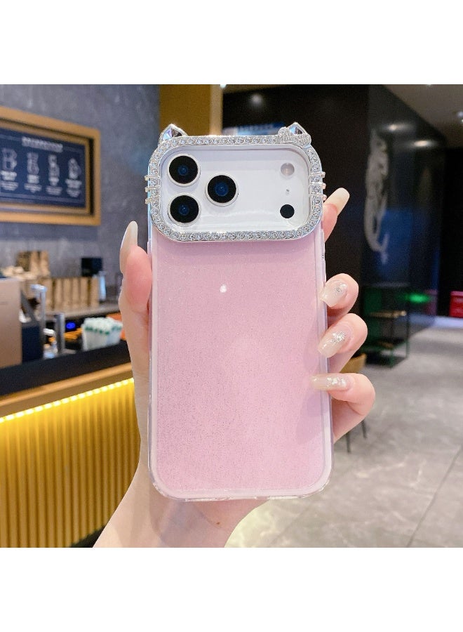 HaDoii Pink Bling Diamond Cat Ears Sparkly Solid Color Phone Case for iPhone 17 Pro Max – Cute Glitter Cover for Women Girls - Image 3