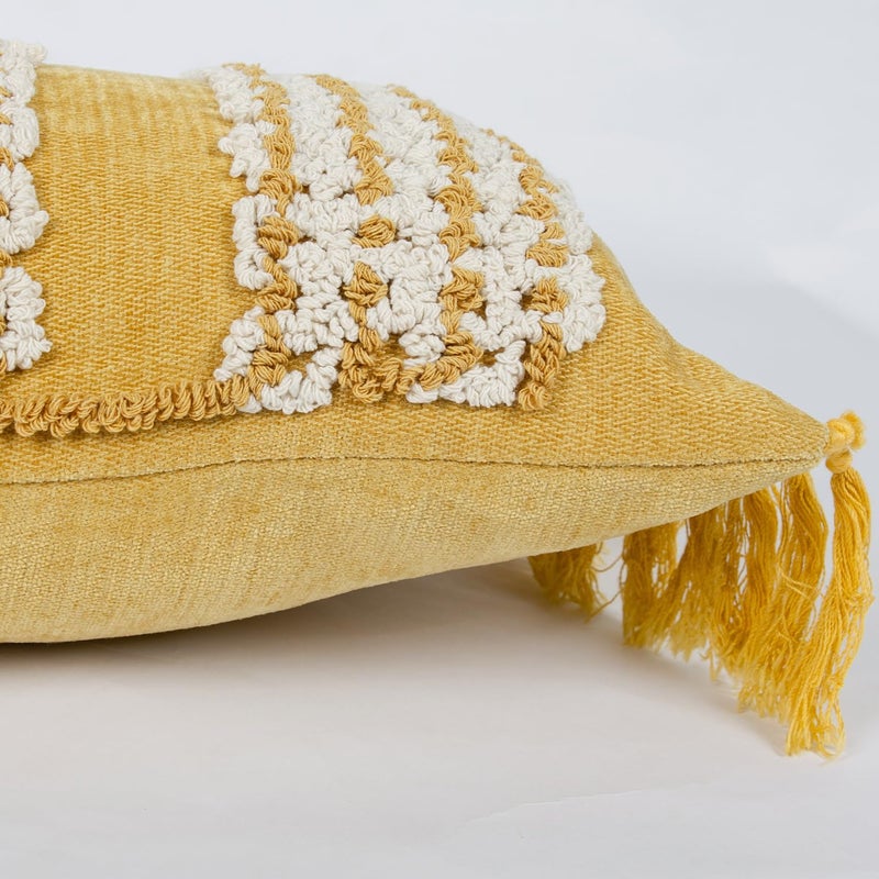 RinRinfam Mustard Yellow Boho Throw Pillow Cover 12x 20, Striped Tufted Neutral Cotton Pillow Cases,Farmhouse Rustic Bedroom Decor for Outdoor Couch Bedroom Car - Image 4