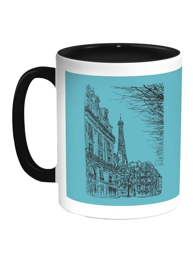 RYN Drawing Of Paris Printed Coffee Mug Blue/White/Black 11ounce