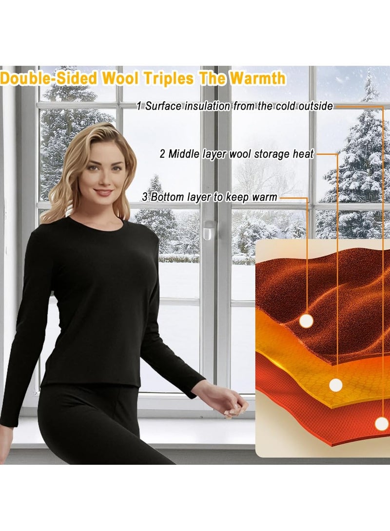 Yakiter Thermal Underwear for Women Fleece Lined Base Layer Pajama Set Cold Weather（Black） - Image 4