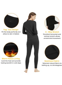 Yakiter Thermal Underwear for Women Fleece Lined Base Layer Pajama Set Cold Weather（Black）  - Image 2