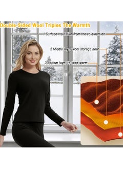 Yakiter Thermal Underwear for Women Fleece Lined Base Layer Pajama Set Cold Weather（Black）  - Image 3
