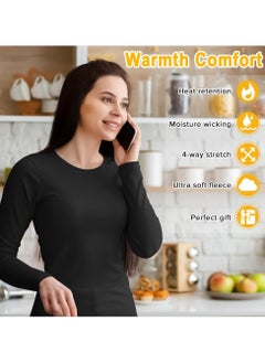 Yakiter Thermal Underwear for Women Fleece Lined Base Layer Pajama Set Cold Weather（Black）  - Image 4