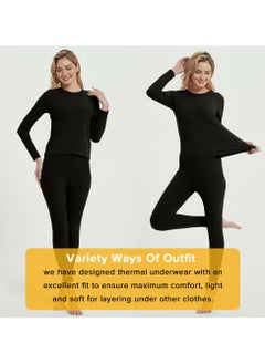 Yakiter Thermal Underwear for Women Fleece Lined Base Layer Pajama Set Cold Weather（Black）  - Image 5