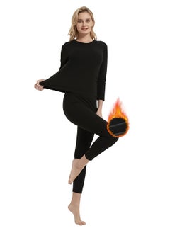 Yakiter Thermal Underwear for Women Fleece Lined Base Layer Pajama Set Cold Weather（Black）  - Image 1