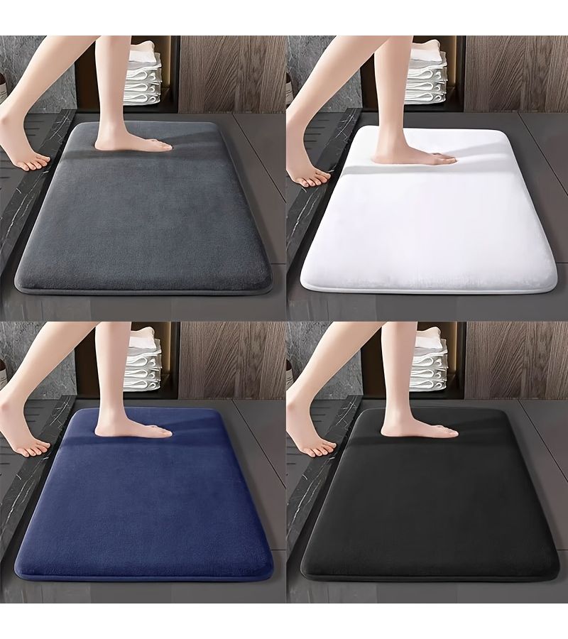 Navy Blue 40x60cm Anti Slip Bath Mat Ultra Soft Coral Memory Foam Quick Dry PVC Backing Machine Washable - Image 1