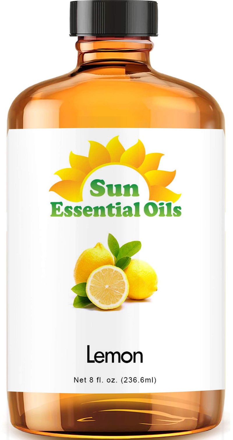Sun Essential Oils - Lemon Essential Oil 8 oz for Cleaning, Diffuser, Humidifier & Aromatherapy Body Massage, Lemon Fragrance Scent for Home Candle Making with Dropper - Image 1