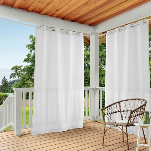 TOWN & COUNTRY BASICS Cabana Solid Heavyweight Indoor Outdoor Curtains, Light Filtering Opacity with Grommet Top, Water Repellent, 2-Pack Set, 54"x96", Winter White - Image 1