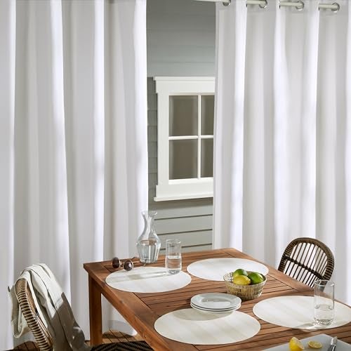 TOWN & COUNTRY BASICS Cabana Solid Heavyweight Indoor Outdoor Curtains, Light Filtering Opacity with Grommet Top, Water Repellent, 2-Pack Set, 54"x96", Winter White - Image 3
