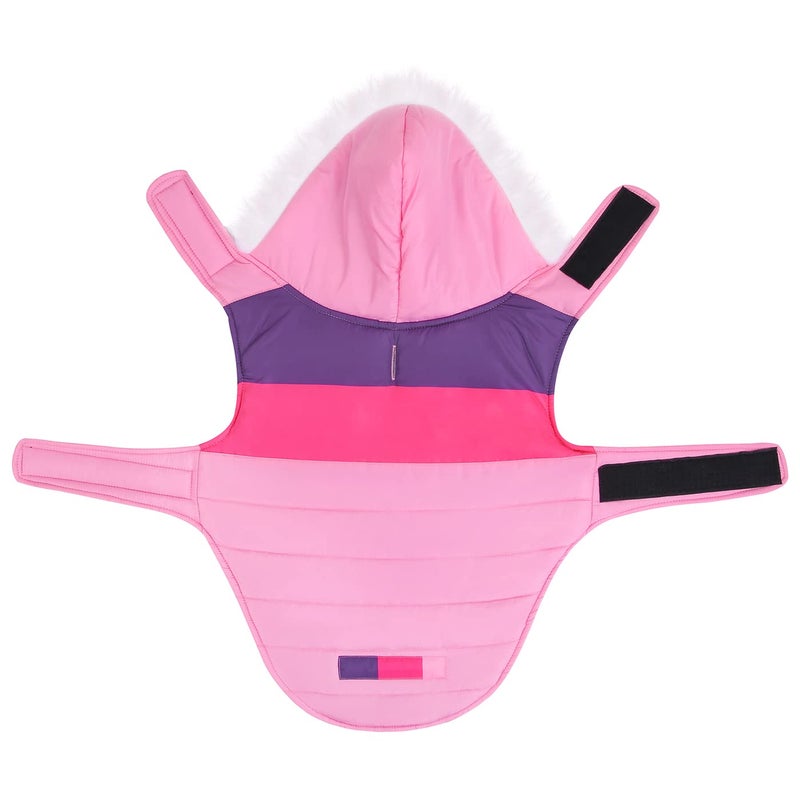 HDE Dog Puffer Jacket Fleece Lined Warm Dog Parka Winter Coat with Harness Hole Pink Stripe - XXL - Image 5