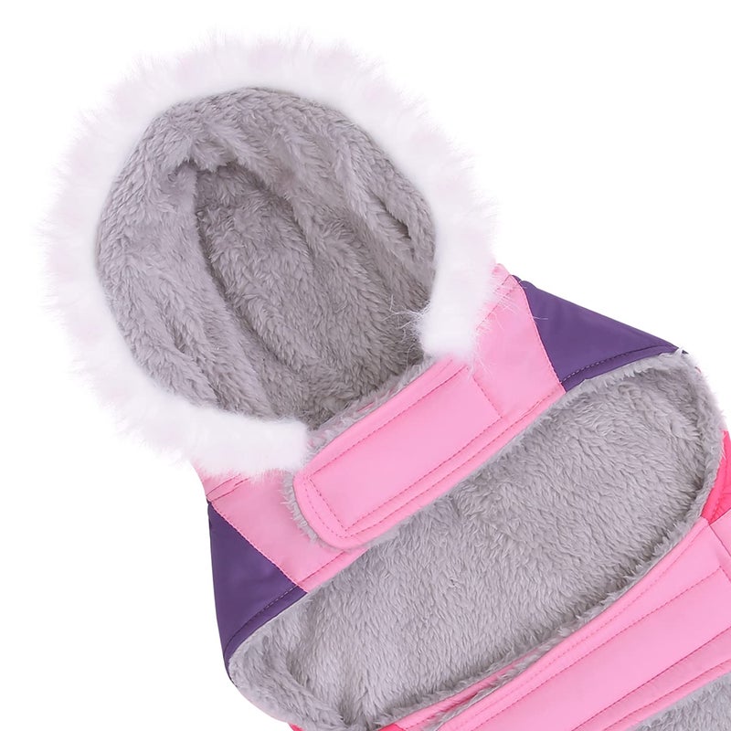 HDE Dog Puffer Jacket Fleece Lined Warm Dog Parka Winter Coat with Harness Hole Pink Stripe - XXL - Image 4