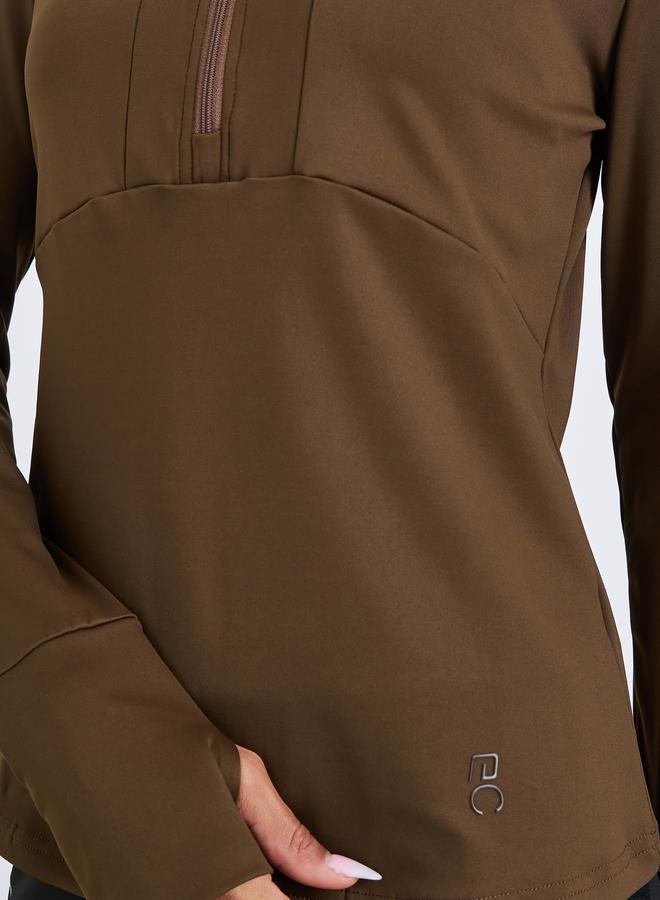 Styli Active Women Rubber Logo Half Zip Long Sleeve Top - Image 4