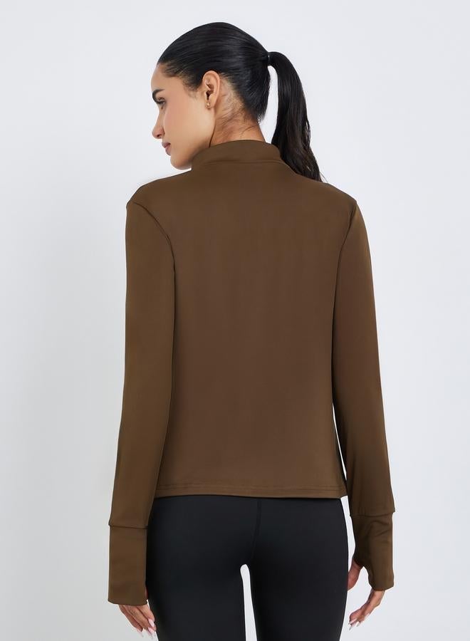 Styli Active Women Rubber Logo Half Zip Long Sleeve Top - Image 5