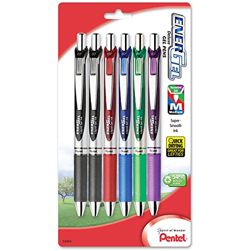 Pentel EnerGel Deluxe RTX Gel Ink Pens, 0.7 Millimeter Metal Tip, Assorted Colors, 6 Pack (BL77BP6M) - Image 1