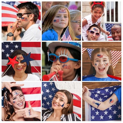 Aresvns Independence Day Temporary Tattoos,Fourth of July USA Flag Sleeve Tattoo,Red White and Blue Party Supplies, 4th of July Fun Tattoos, Memorial Day, Labor Day Decorations Patriotic Tattoos - Image 2