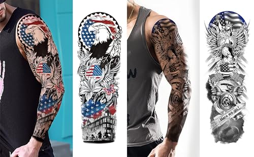 Aresvns Independence Day Temporary Tattoos,Fourth of July USA Flag Sleeve Tattoo,Red White and Blue Party Supplies, 4th of July Fun Tattoos, Memorial Day, Labor Day Decorations Patriotic Tattoos - Image 4