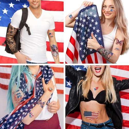 Aresvns Independence Day Temporary Tattoos,Fourth of July USA Flag Sleeve Tattoo,Red White and Blue Party Supplies, 4th of July Fun Tattoos, Memorial Day, Labor Day Decorations Patriotic Tattoos - Image 3