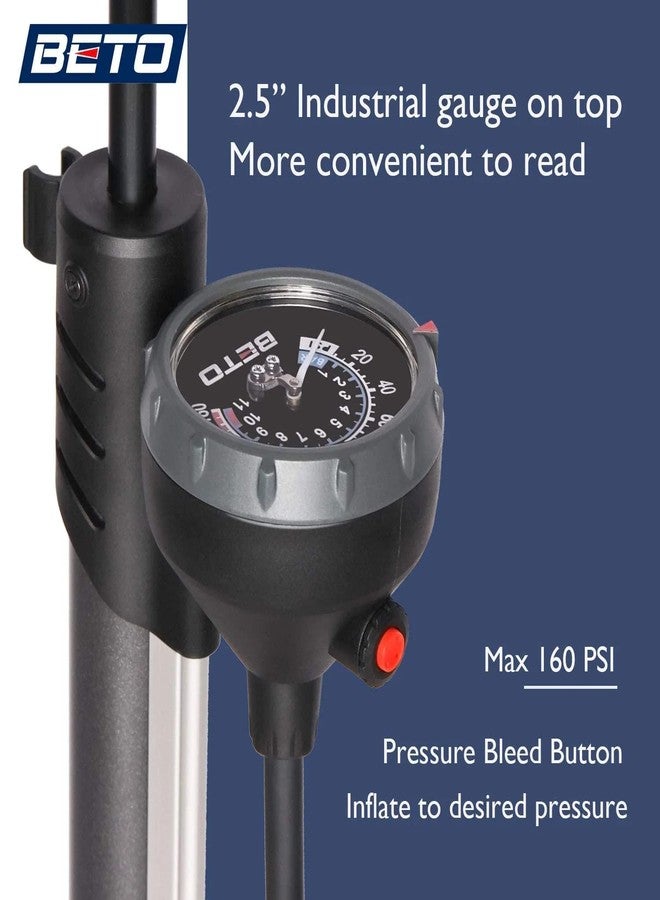 Beto Bike Pump Portable - Bicycle Floor Pump with Industrial Top-Mounted Gauge & Air Bleed Button - Presta Schrader Dunlop Valve Universal, Steel Tube 160 Psi Max - Image 5