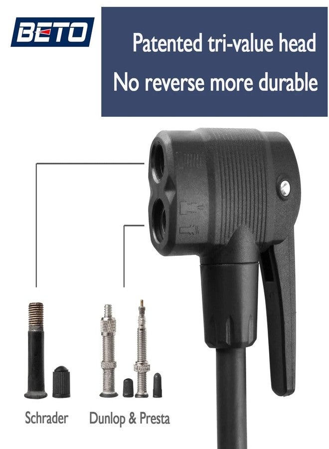 Beto Bike Pump Portable - Bicycle Floor Pump with Industrial Top-Mounted Gauge & Air Bleed Button - Presta Schrader Dunlop Valve Universal, Steel Tube 160 Psi Max - Image 3