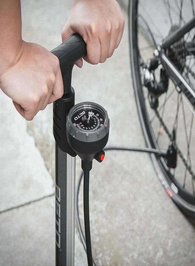 Beto Bike Pump Portable - Bicycle Floor Pump with Industrial Top-Mounted Gauge & Air Bleed Button - Presta Schrader Dunlop Valve Universal, Steel Tube 160 Psi Max - Image 2