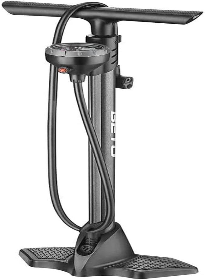 Beto Bike Pump Portable - Bicycle Floor Pump with Industrial Top-Mounted Gauge & Air Bleed Button - Presta Schrader Dunlop Valve Universal, Steel Tube 160 Psi Max - Image 1