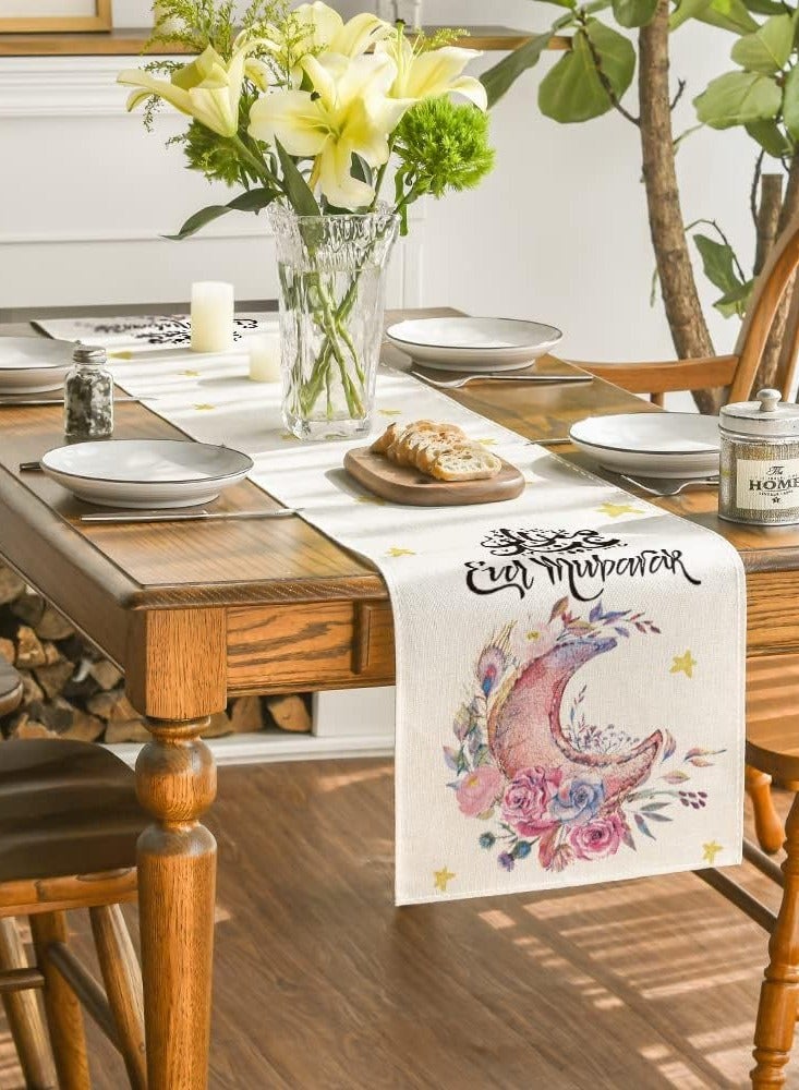 general Eid Mubarak Table Flag Table Runner Ramadan Kareem Table Decorations Star Moon Lantern Ramadan Decor Sets For  Dining Supply - Image 1