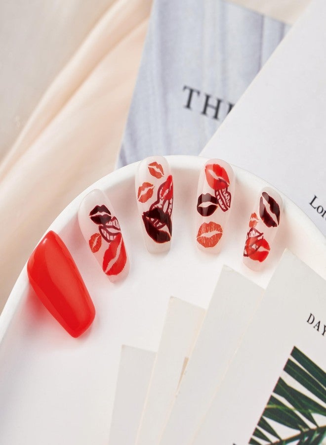WISHDIAM Press On Nails,Handmade,10pcs,Bright Red,Lip Pattern,Reusable Handmade Gel Nails,Custom Made,Thick Acrylic,Medium Trapezoid Nails,Stronger Fake Nails,Nail Art Gifts,Women/Girls(lips, M) - Image 2