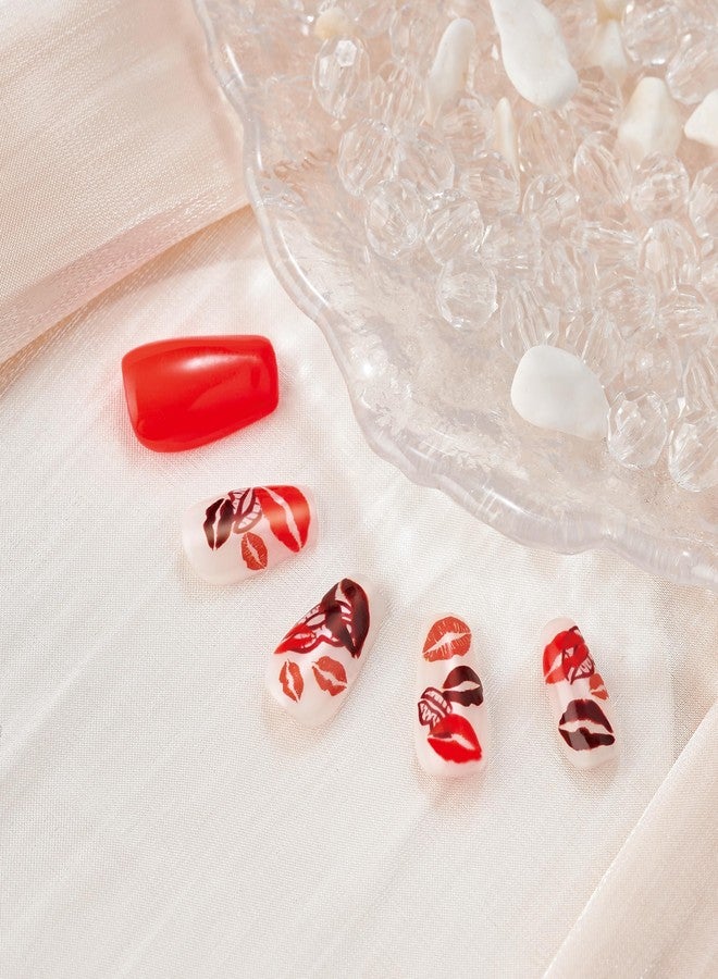 WISHDIAM Press On Nails,Handmade,10pcs,Bright Red,Lip Pattern,Reusable Handmade Gel Nails,Custom Made,Thick Acrylic,Medium Trapezoid Nails,Stronger Fake Nails,Nail Art Gifts,Women/Girls(lips, M) - Image 4