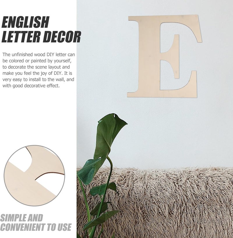 ULTECHNOVO حرف خشبي غير مكتمل E بحجم 12 بوصة، قطع حرف خشبي طبيعي لديكور الحائط DIY وفنون الكتابة - Image 3