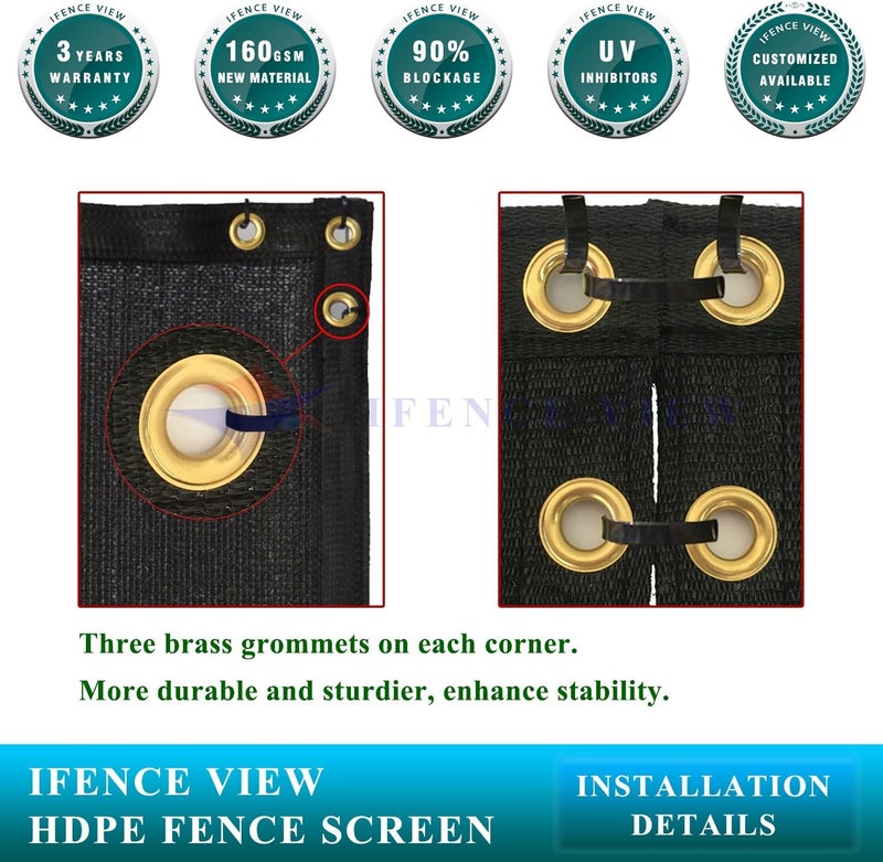 Ifence View Ifenceview 4'x5' to 4'x100' Black Shade Cloth Fence Privacy Screen Panels Mesh for Yard Garden Deck Balcony Railing (4'x8') - Image 5