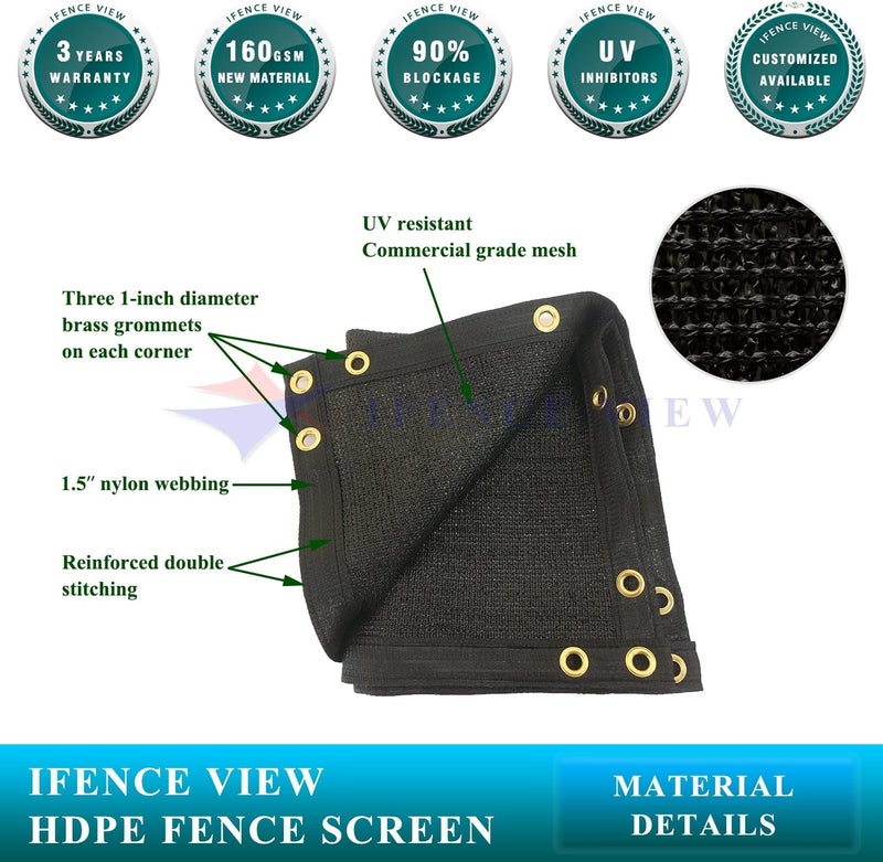 Ifence View Ifenceview 4'x5' to 4'x100' Black Shade Cloth Fence Privacy Screen Panels Mesh for Yard Garden Deck Balcony Railing (4'x8') - Image 2