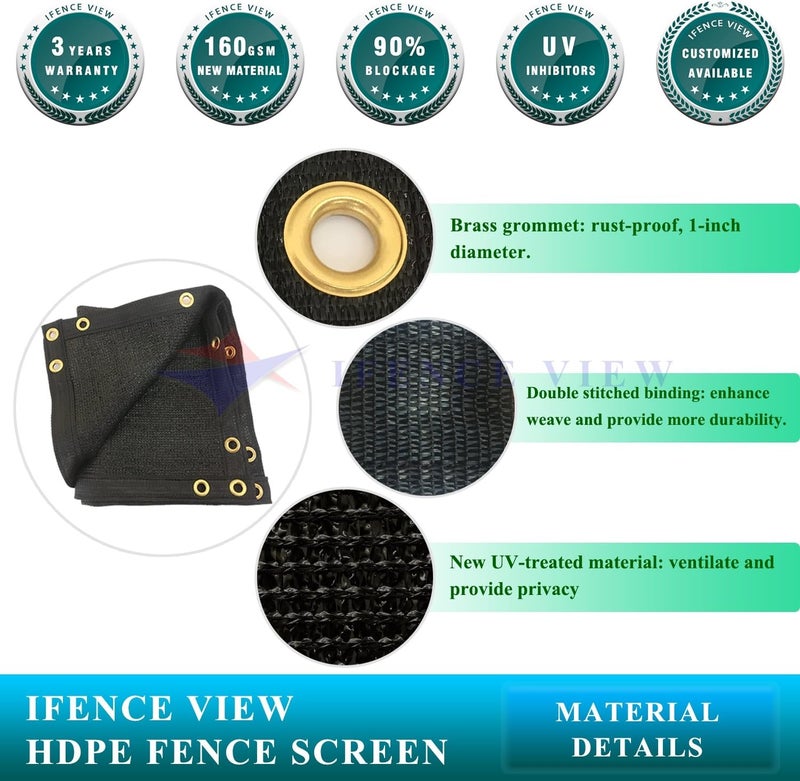 Ifence View Ifenceview 4'x5' to 4'x100' Black Shade Cloth Fence Privacy Screen Panels Mesh for Yard Garden Deck Balcony Railing (4'x8') - Image 3