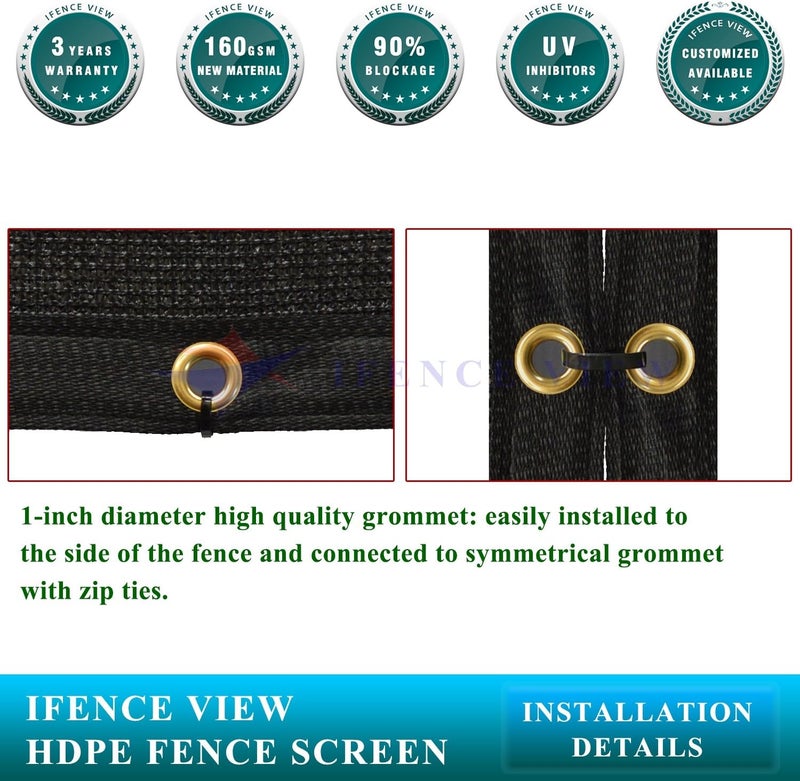 Ifence View Ifenceview 4'x5' to 4'x100' Black Shade Cloth Fence Privacy Screen Panels Mesh for Yard Garden Deck Balcony Railing (4'x8') - Image 4