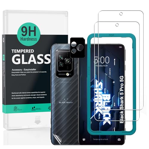 Ibywind 2 Pack Screen Protector For Black Shark 5 Pro 5G 667Not For Black Shark 5 5G9H Hardness Tempered GlassWith 1Pc Camera Lens Protector1Pc Back Carbon Fiber FilmAntiScratch - Image 1
