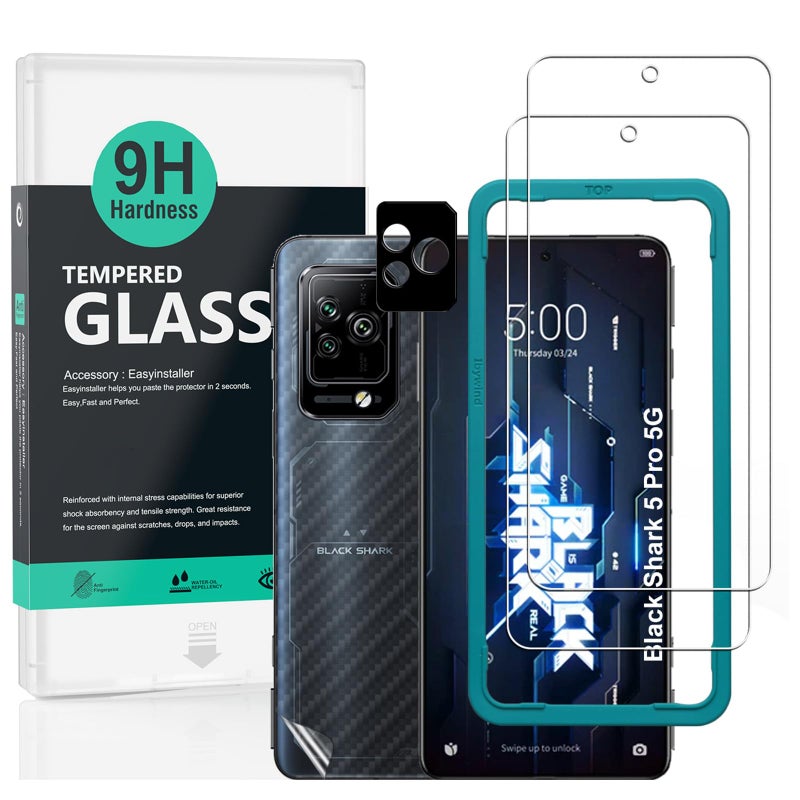 Ibywind 2 Pack Screen Protector For Black Shark 5 Pro 5G 667Not For Black Shark 5 5G9H Hardness Tempered GlassWith 1Pc Camera Lens Protector1Pc Back Carbon Fiber FilmAntiScratch - Image 2