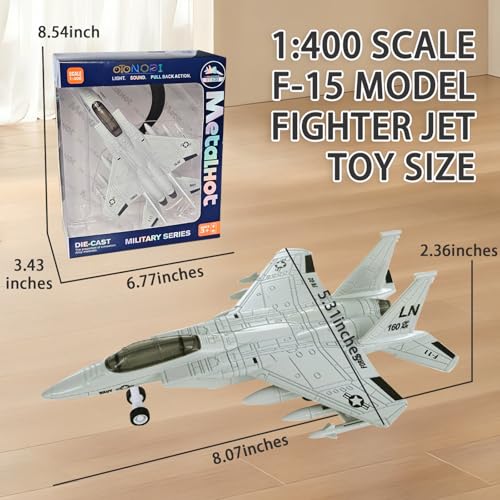 OTONOPI Fighter Jet Toy Diecast Metal F15 Eagle Fighter Jet Model Pull Back Airplane Toy with Light and Sound Military Plane Model with Display Stand for Collection Gift for Kids Boy and Girl 3 - Image 5