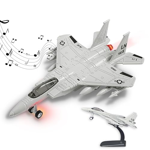 OTONOPI Fighter Jet Toy Diecast Metal F15 Eagle Fighter Jet Model Pull Back Airplane Toy with Light and Sound Military Plane Model with Display Stand for Collection Gift for Kids Boy and Girl 3 - Image 1