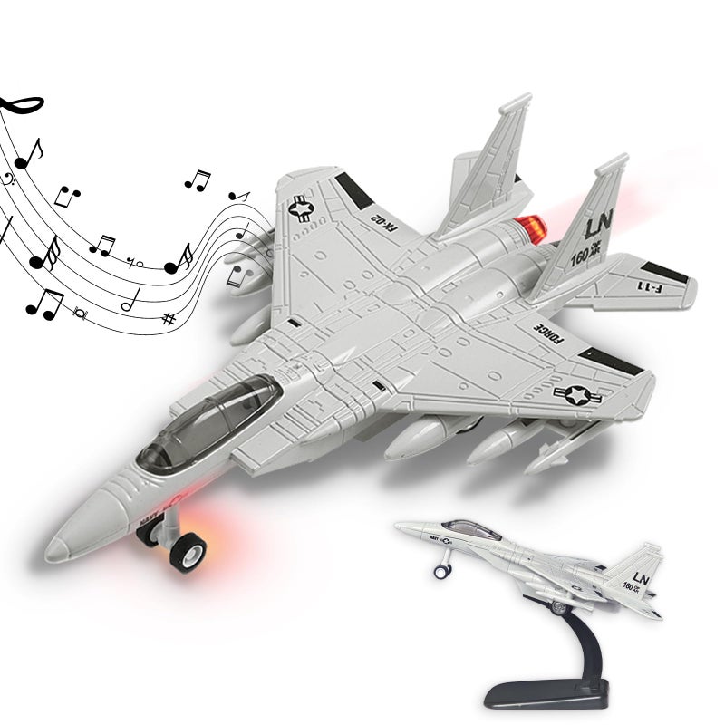 OTONOPI Fighter Jet Toy Diecast Metal F15 Eagle Fighter Jet Model Pull Back Airplane Toy with Light and Sound Military Plane Model with Display Stand for Collection Gift for Kids Boy and Girl 3 - Image 3