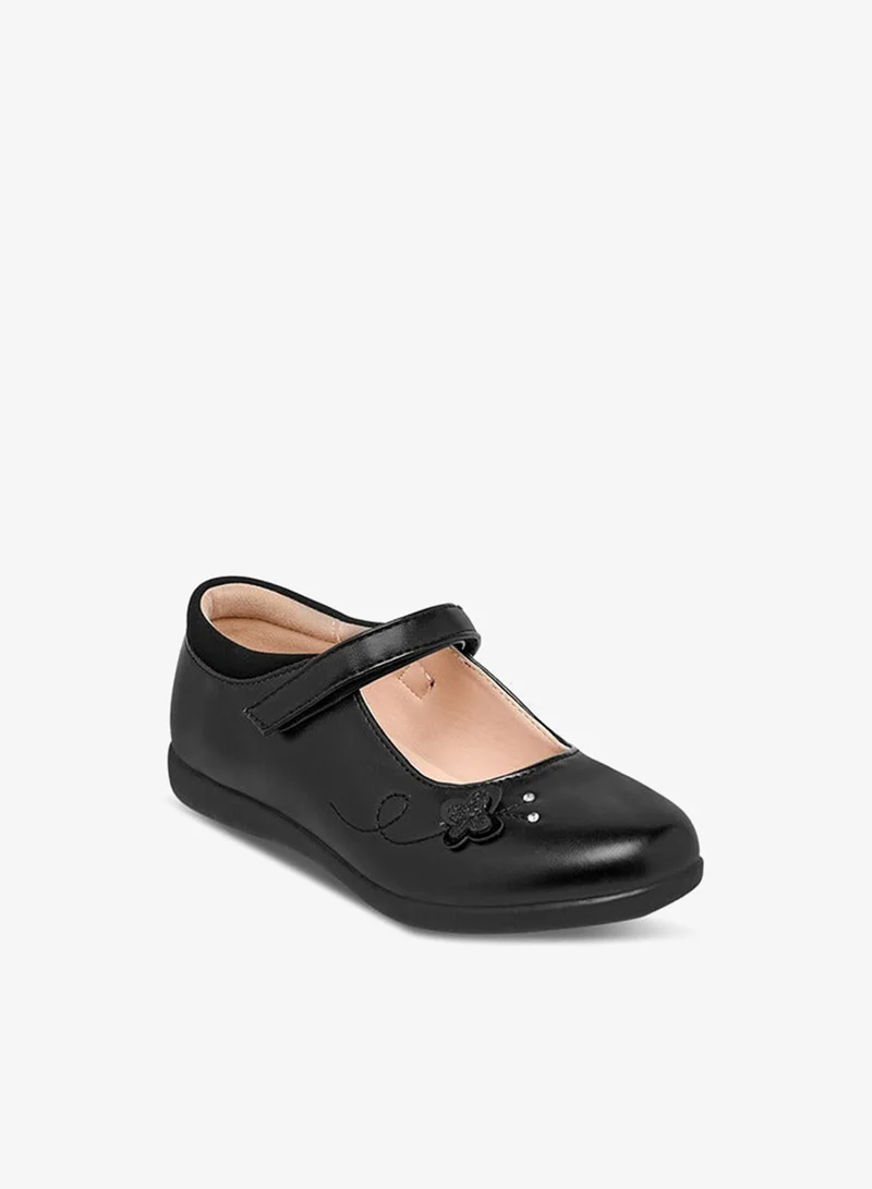 Flora Bella By Shoexpress Girls Floral Applique Mary Jane School Shoes with Hook and Loop Closure