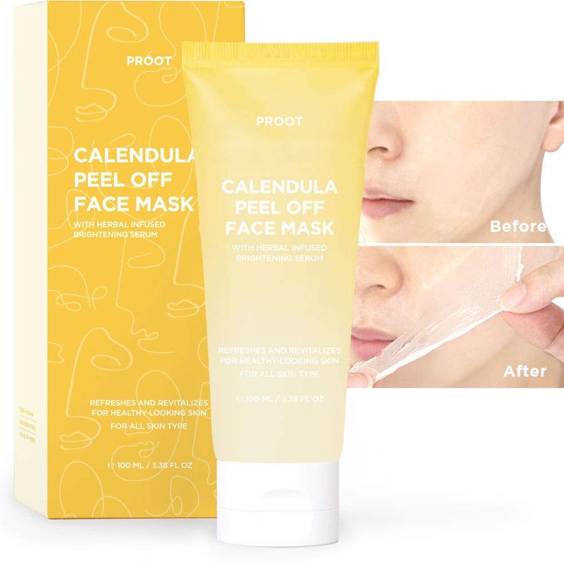 Proot Calendula Peel Off Mask  With Herbal Infused Brightening Serum  Formulated with Real Calendula Flower Leaves and Extracts  Korean Skin Care Vegan CrueltyFree  338 oz