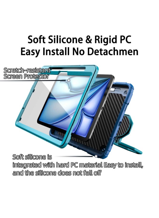 عام غطاء آيباد إير M2 2024 مقاس 11 بوصة مع حامل قائم بزاويتين للأطفال، مقاوم للصدمات، غطاء متين واقي مع حامل قلم. - Image 3