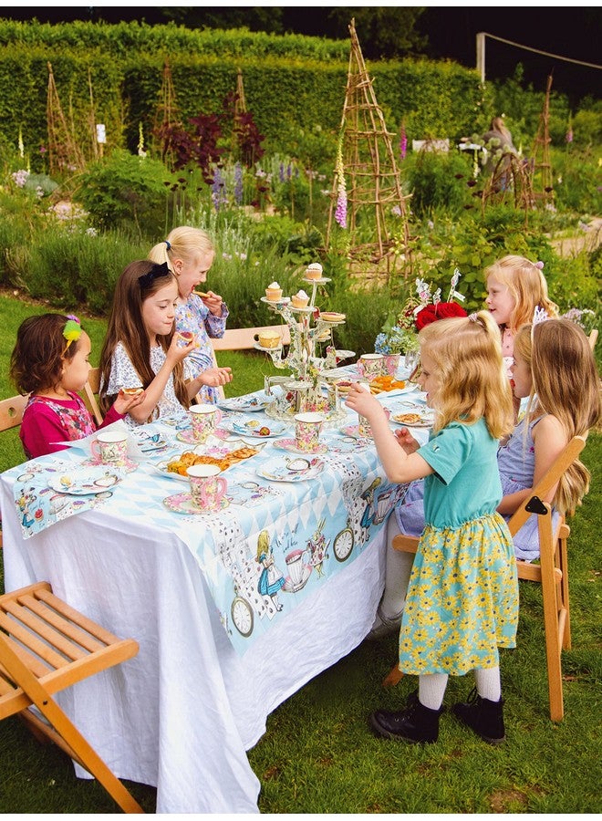 توكينج تيبلز غطاء طاولة ورقي أزرق مستوحى من "أليس في بلاد العجائب" من "توكنج تيبلز" | مفرش طاولة للاستخدام مرة واحدة، قابل لإعادة التدوير المنزلي | لوازم حفلات شاي "ماد هاتر"، وأعياد الميلاد، وعيد الأم، وحفلات استقبال المولود الجديد - Image 2